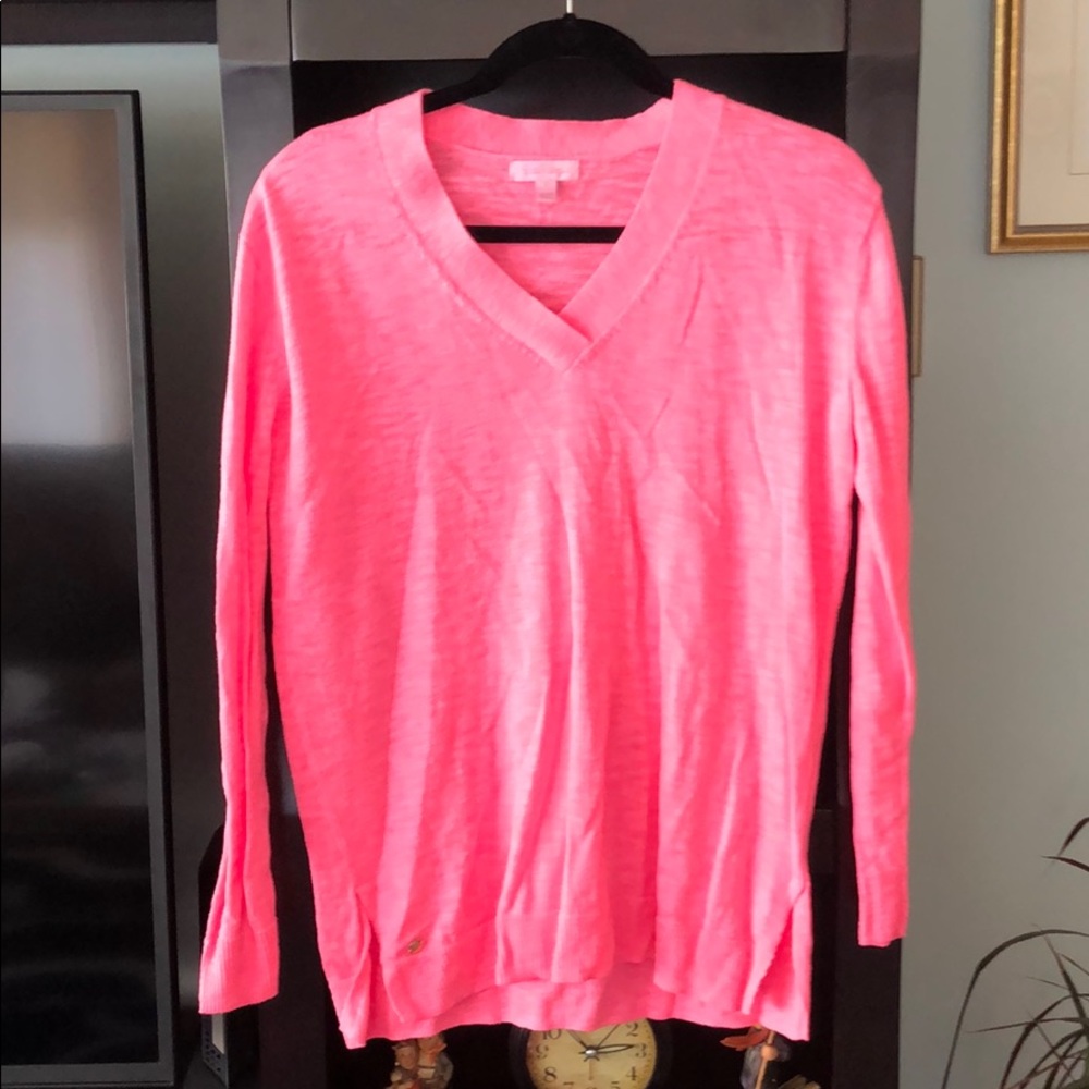 Lilly Pulitzer bright pink v-neck sweater